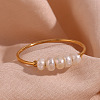 Nuggets Stainless Steel & Natural Freshwater Pearl Beads Finger Rings WG1BE4A-03-1