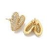 Heart Brass Pave Clear Cubic Zirconia Stud Earrings EJEW-M258-82G-2