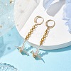 Origami Crane Brass Chain Dangle Earrings with Acrylic Beads EJEW-JE05887-2