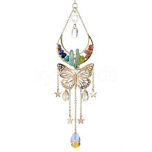 Butterfly & Moon Brass & 304 Stainless Steel Hanging Suncatchers HJEW-TA00162