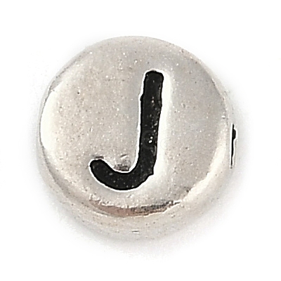 925 Sterling Silver Flat Round with Letter Beads STER-G044-01AS-J-1