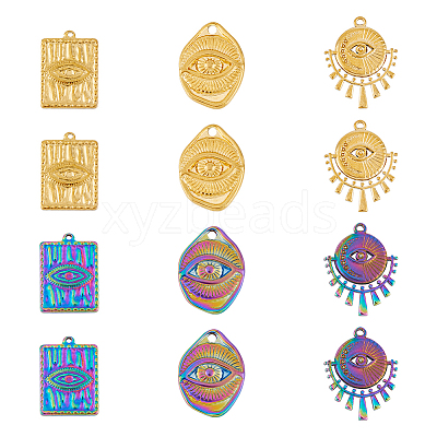 12Pcs 6 Styles 304 Stainless Steel Pendant Rhinestone Settings STAS-DC0013-78-1