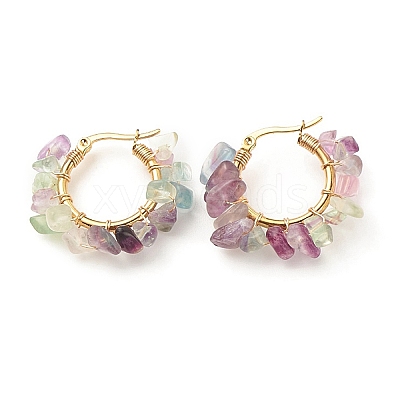 Natural Fluorite Chips Braided Hoop Earrings EJEW-JE04940-02-1