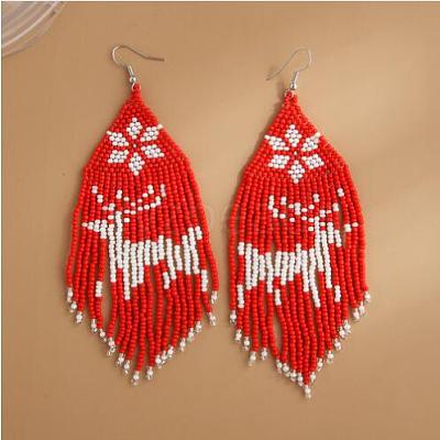 Boho Seed Bead Christmas Deer Tassel Earrings EJEW-Q380-03D-1