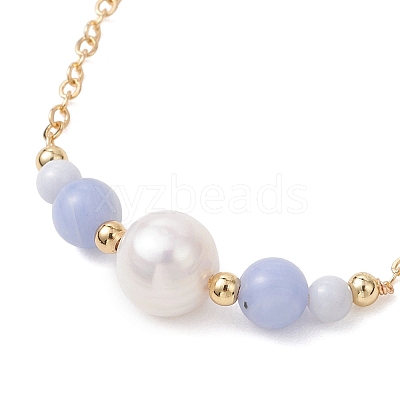 Natural Blue Lace Agate Beads Link Bracelets BJEW-JB13087-03-1