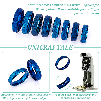 16Pcs 8 Size 201 Stainless Steel Textured Plain Band Rings Set for Women RJEW-UN0002-77BL-1