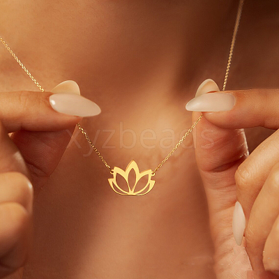 Buddhist Hollow Lotus Flower 201 Stainless Steel Pendant Necklaces for Women FS-WGA47F0-02-1