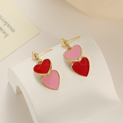 Heart Alloy Enamel Dangle Stud Earrings FS-WGE7BF4-05-1