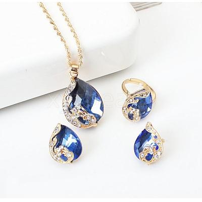 Alloy Glass Pendant Necklaces & Stud Earrings & Rings Sets WGA5C1C-03-1