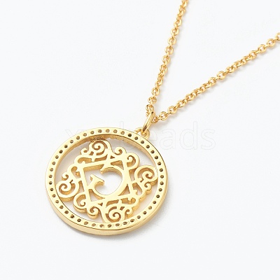 Brass Micro Pave Clear Cubic Zirconia Pendant Necklaces NJEW-J059-01G-1