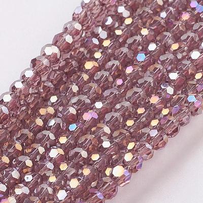 Faceted(32 Facets) Round Electroplate AB Color Plated Glass Beads Strands X-EGLA-D021-81-1