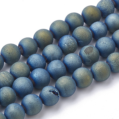 Electroplate Natural Druzy Geode Weathered Agate Beads Strands G-S284-10mm-03-1