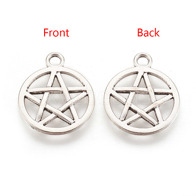Tibetan Style Alloy Flat Round with Star Charms TIBEP-5248-AS-LF-1