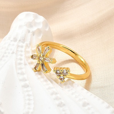 Brass Micro Pave Clear Cubic Zirconia Cuff Rings for Women RJEW-H247-18G-1