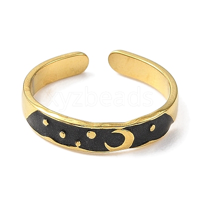 304 Stainless Steel Enamel Open Cuff Rings for Women RJEW-F166-16G-02-1