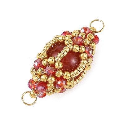 Natural Carnelian & Glass Seed Beads Connector Charms PALLOY-MZ01403-01-1