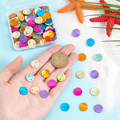 160Pcs 8 Colors Dyed Natural Akoya Shell Disc Links Connector Charms SSHEL-PH0001-30-1
