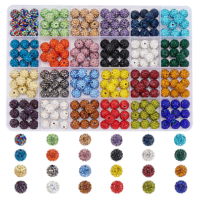 240Pcs 24 Colors Pave Disco Ball Beads RB-PH0001-32-1