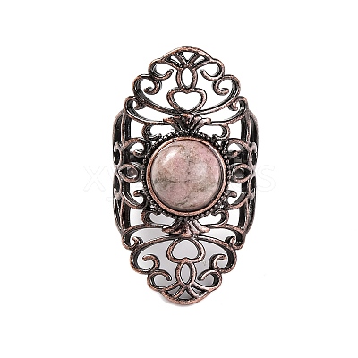 Natural Rhodonite Retro Finger Rings RJEW-B067-02R-26-1