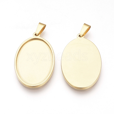 201 Stainless Steel Pendant Cabochon Settings STAS-S073-11G-1