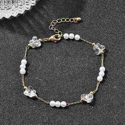 Brass & Glass Link Chain Bracelets for Women BJEW-F517-02G-01-1