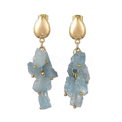 Brass with Raw Rough Natural Aquamarine Beads Stud Dangle Earrings EJEW-JE07474-01-1