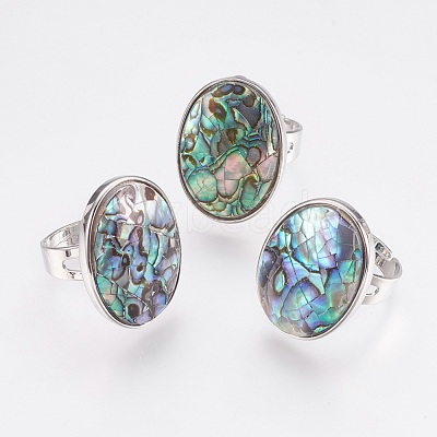 Adjustable Natural Abalone Shell/Paua ShellFinger Rings RJEW-F083-B03-1