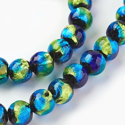 Handmade Silver Foil Glass Lampwork Beads LAMP-P051-G02-6mm-1