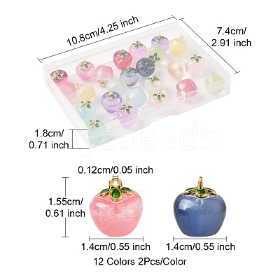24Pcs 12 Colors Transparent Glass Apple Pendants DGLA-FS0001-15-1