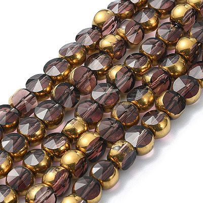 Half Plated Electroplate Transparent Glass Beads Strands EGLA-E060-02A-HP03-1