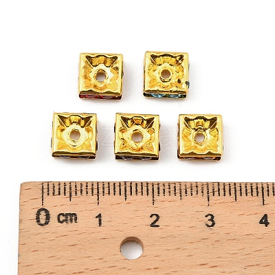 Brass Rhinestone Spacer Beads RB-A013-8x8-G-1