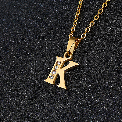 201 Stainless Steel Crystal Rhinestone Initial Pendant Necklaces FS-WG3A711-11-1