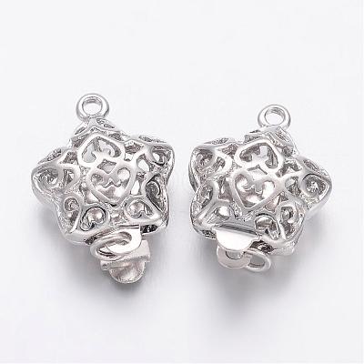 Platinum Plated Filigree Star Brass Box Clasps X-KK-F0182-P-NF-1