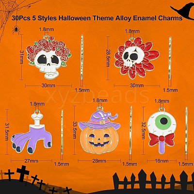 30Pcs 5 Styles Halloween Theme Alloy Enamel Pendants ENAM-CJ0005-10-1
