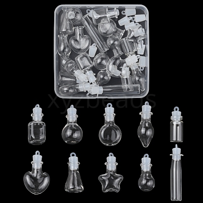 20Pcs 10 Styles Clear Glass Wishing Bottle Pendants GLAA-FS0002-19-1