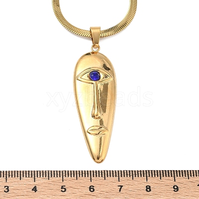 304 Stainless Steel Capri Blue Rhinestone Human Face Pendant Necklaces for Women NJEW-K303-01B-G-1