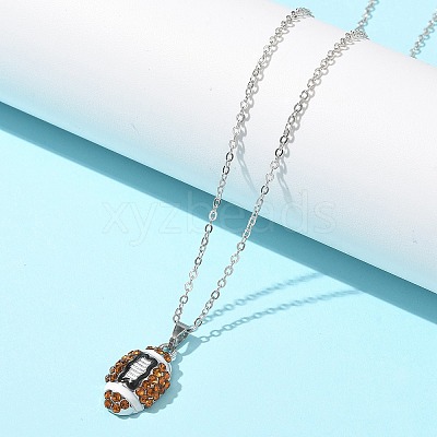 Zinc Alloy Topaz Rhinestone Sport Ball Pendant Cable Chain Necklaces NJEW-U024-01P-06-1