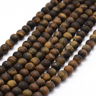 Frosted Natural Tiger Eye Beads Strands X-G-F364-18-6mm-1