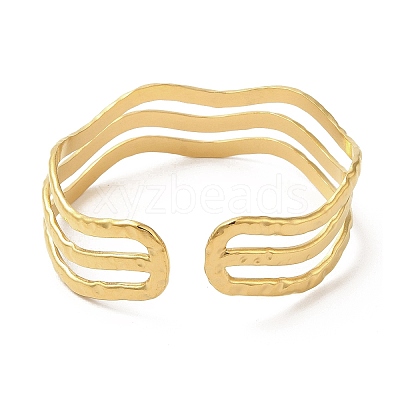 Ion Plating(IP) 304 Stainless Steel Wave Open Cuff Bangles BJEW-L682-008G-1
