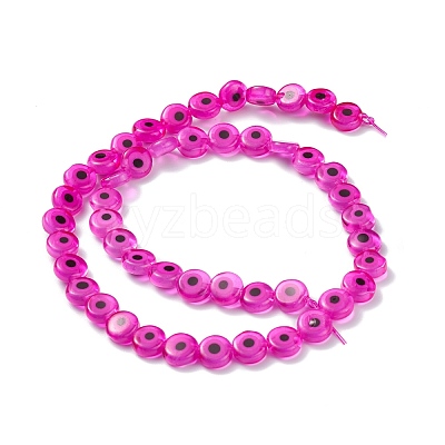 Handmade Evil Eye Lampwork Flat Round Bead Strands LAMP-L058-8mm-16-1