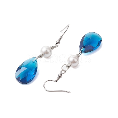 Glass and Shell Pearl Dangle Earrings EJEW-JE06020-1