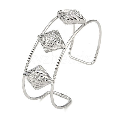 Non-Tarnish 304 Stainless Steel Wide Textured Open Cuff Bangles BJEW-Q348-05P-09-1