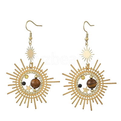 Brass Glass Dangle Earrings EJEW-MZ00802-1