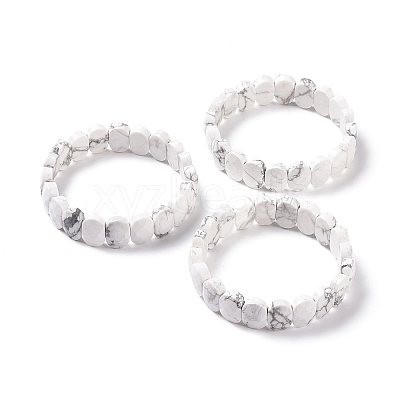 Natural Howlite Oval Beaded Stretch Bracelet G-E010-01Z-1