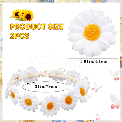 2Pcs Cloth Small Sunflowe Wreath Headband OHAR-CP0001-20B-1