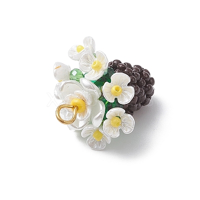 Resin Glass Seed Beaded Flower Pendants PALLOY-MZ01106-02-1