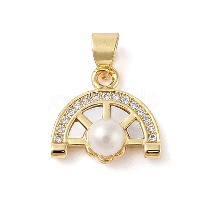 Brass & Shell & Clear Cubic Zirconia Charms KK-I712-18G-1