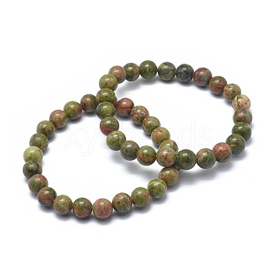 Natural Unakite Bead Stretch Bracelets BJEW-K212-A-006-1
