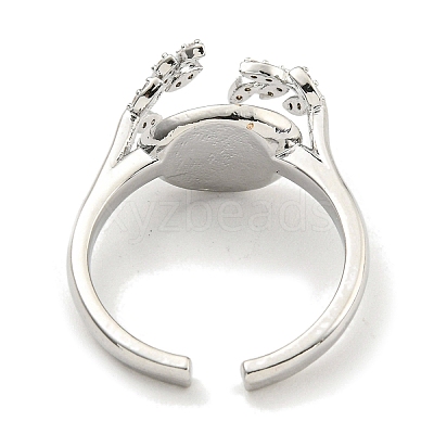 Leaf Brass Micro Pave Cubic Zirconia Cuff Open Rings for Women RJEW-I103-006P-1