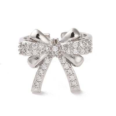 Brass Micro Pave Cubic Zirconia Open Cuff Ring RJEW-K256-58I-P-1